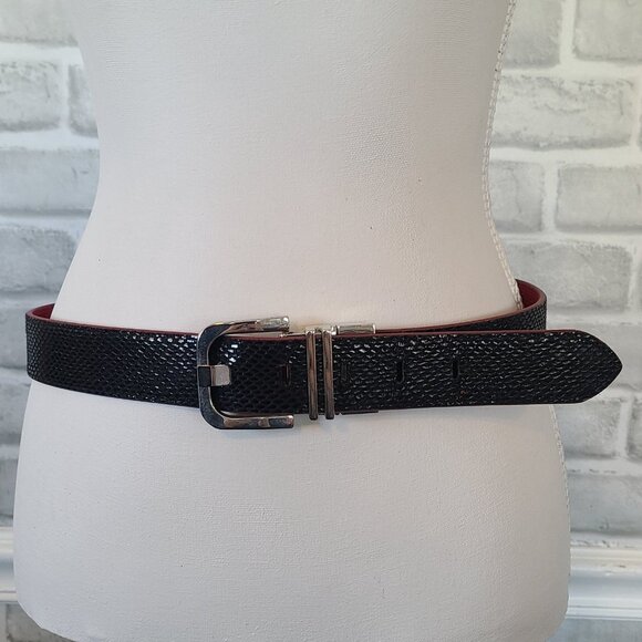 Reversible Pink Black Leather Belt Silver Tone Buckle Womens L/XL - Picture 2 of 7